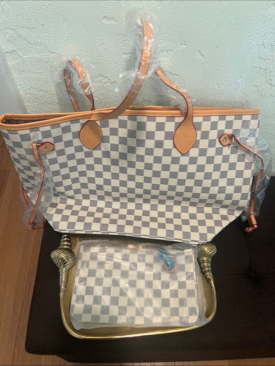 YUXIANG PIJU Tote Bag & Pouche Handbags - #2209”12x19” Yuxiang PijuW/Pouch”6x-10 inspired White/Gray Checkered Tote Bag
